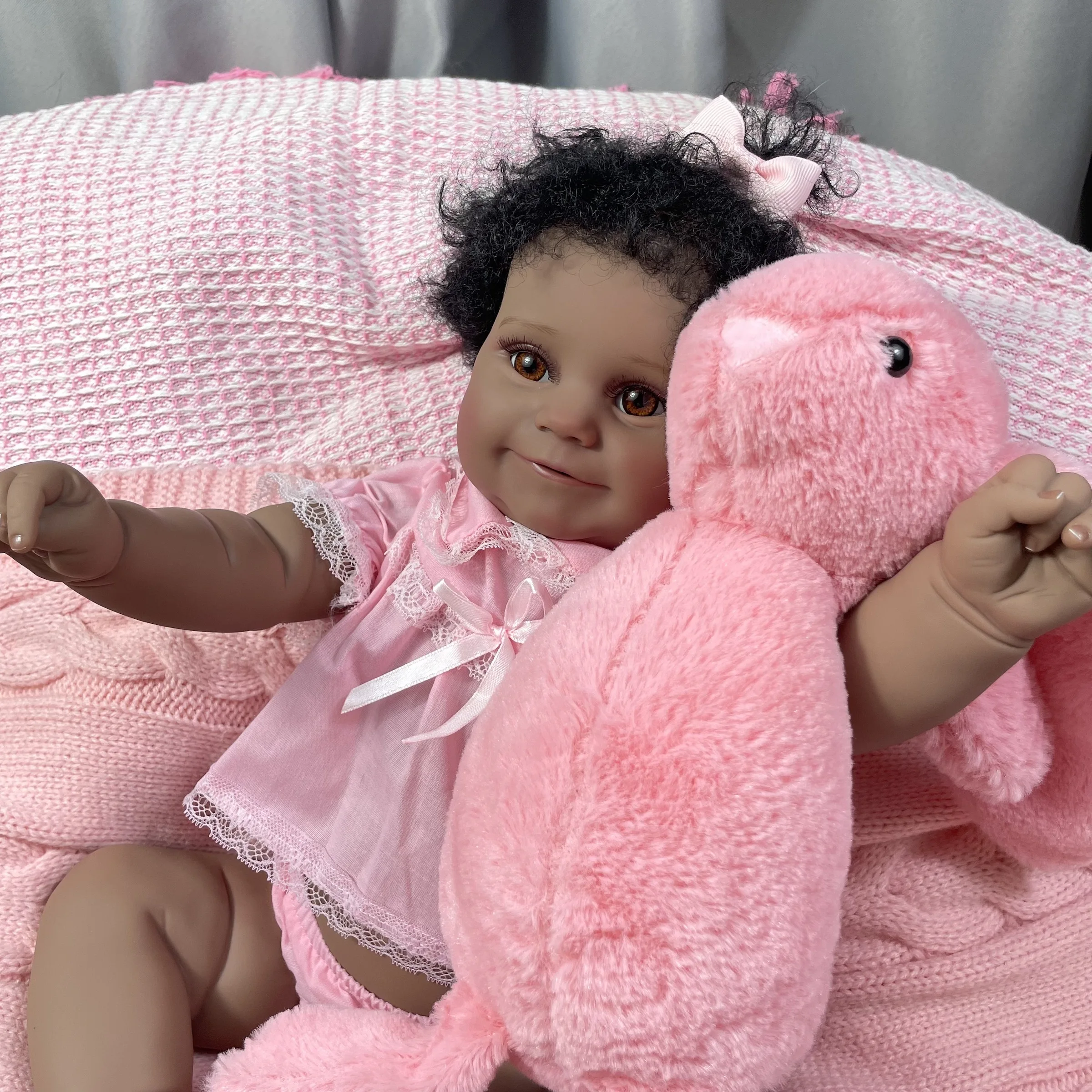 19Inch African American Doll Maddie Dark Skin Girl Vinyl Reborn Baby Finished Newborn With Rooted Hair - Reborn Doll World