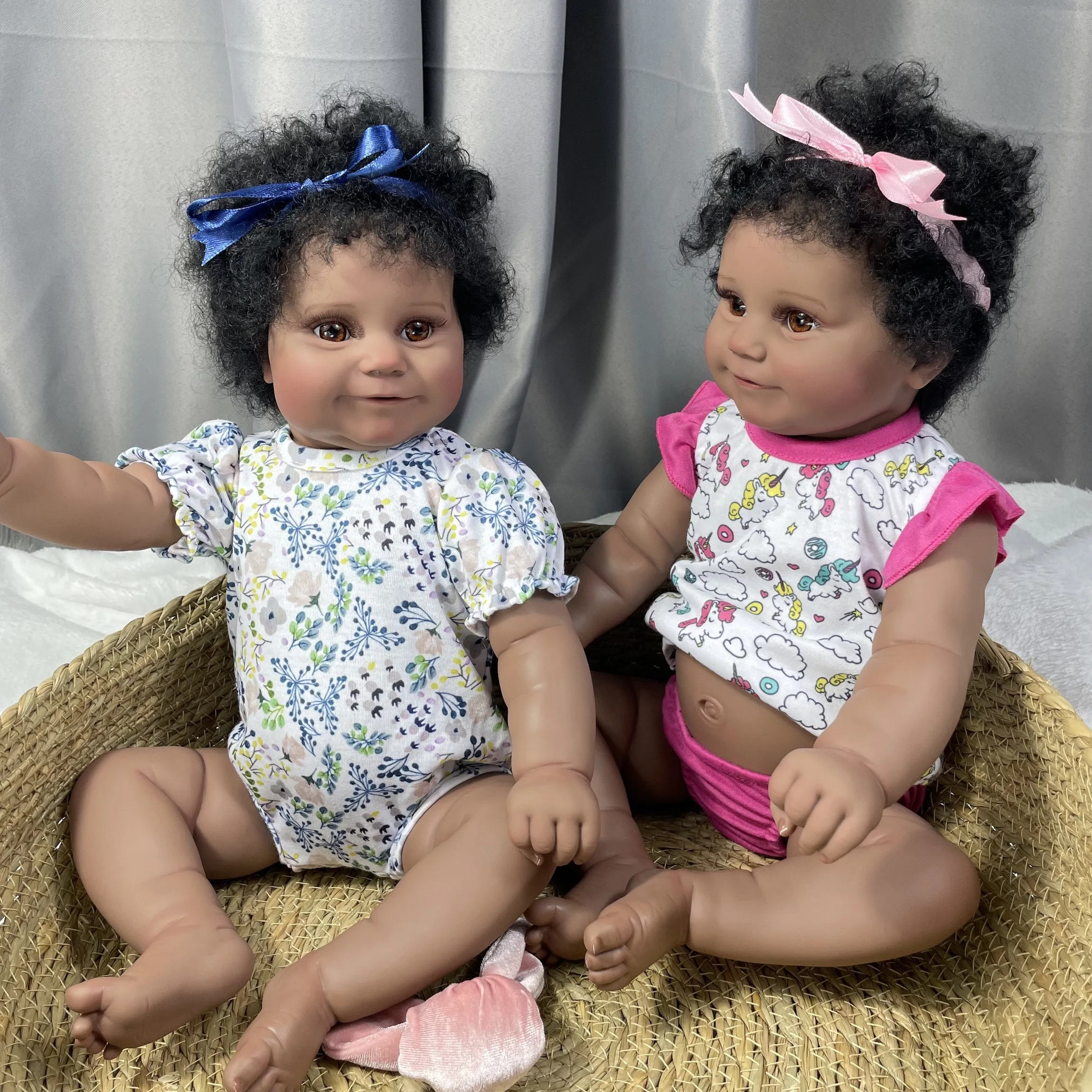 19Inch African American Doll Maddie Twins Full Silicone Vinyl Girl Washable Dark Skin Reborn Baby Handmade - Reborn Doll World