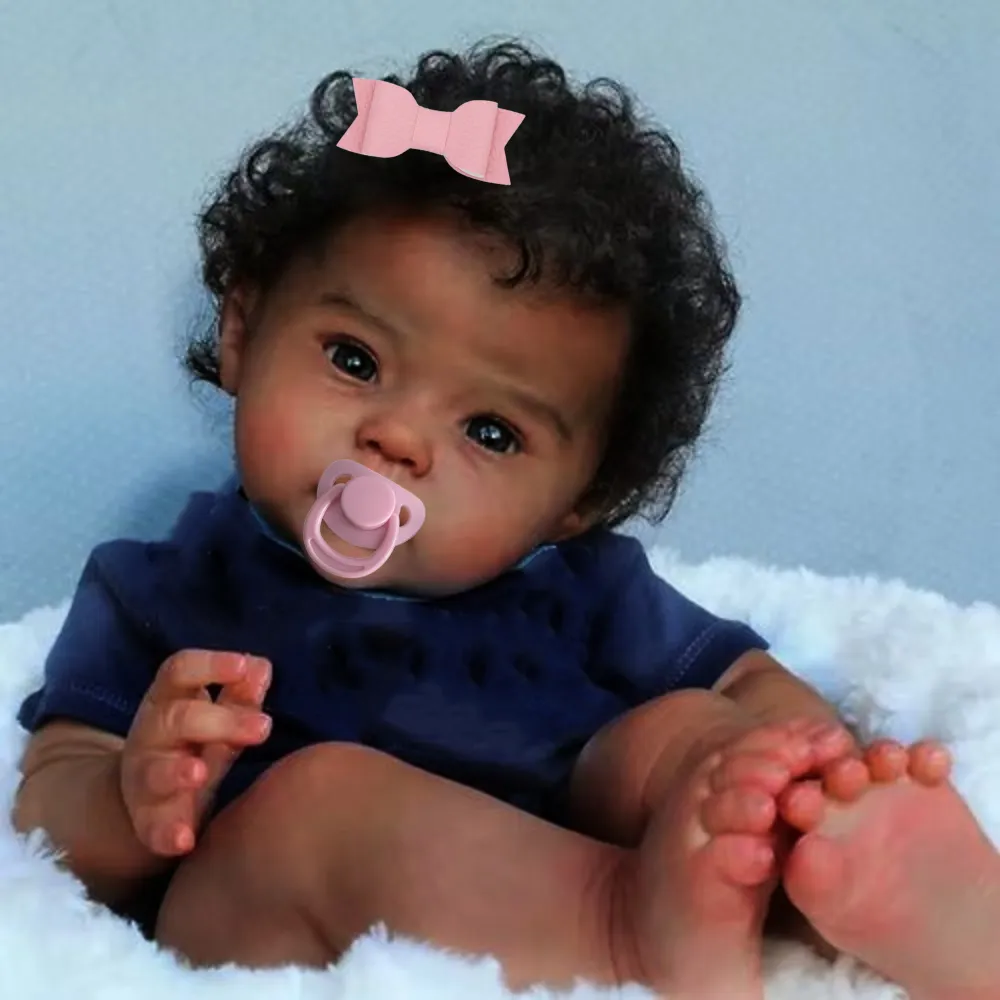 20Inch African American Doll Raven Dark Skin Reborn Baby Finished Newborn With Rooted Hair Handmade Toy - Reborn Doll World