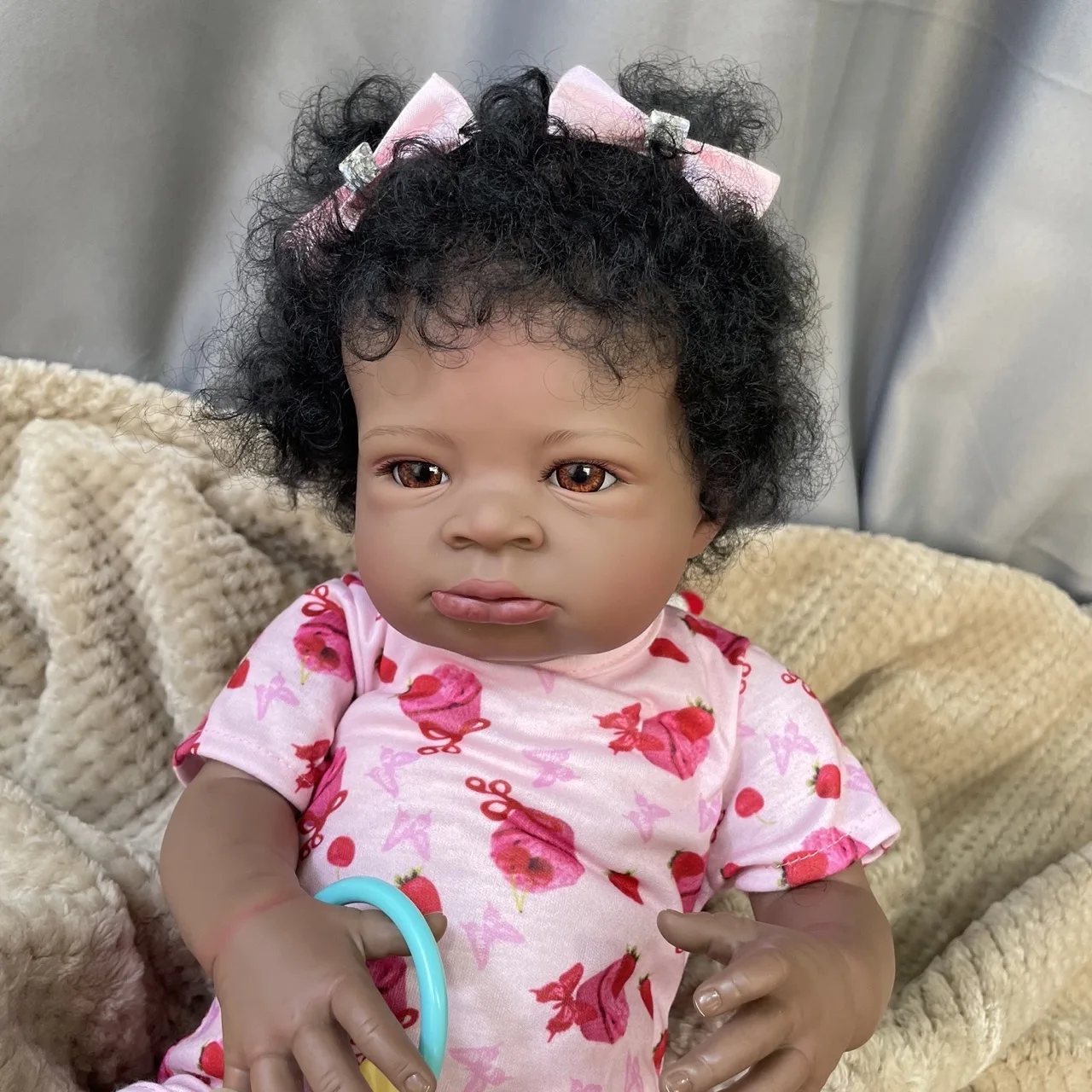 20Inch Finished African American Doll Lanny Black Skin Reborn Baby Newborn With Rooted Hair Handmade Toy - Reborn Doll World