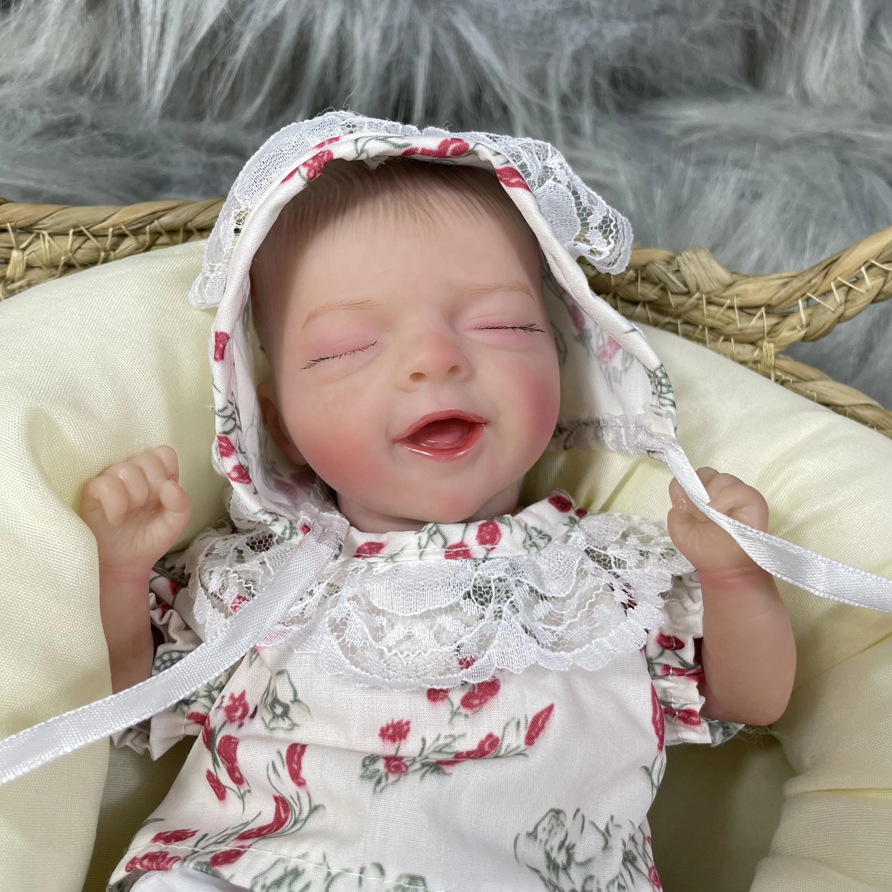 30CM Mini Reborn Baby Dolls Salia Smile Palm Doll Soft Cloth Body 3D Skin Visible Veins - Reborn Doll World