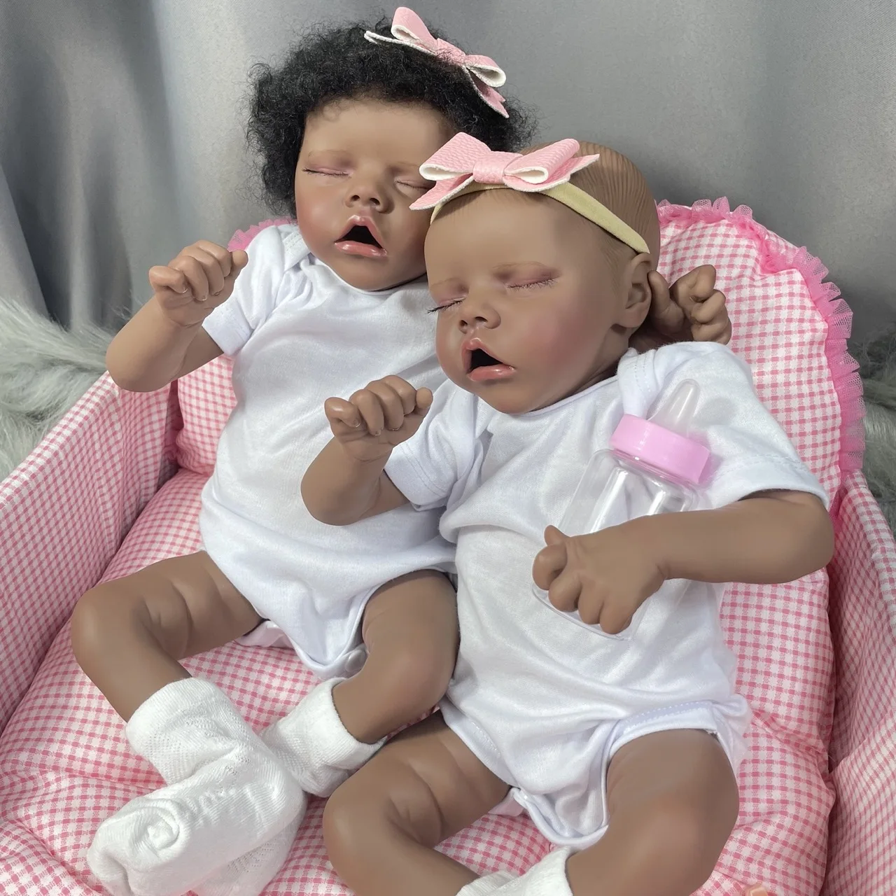 43CM Finished Reborn Baby Doll Twins African American Dark Skin Girl Premature Baby Collectible Art Doll - Reborn Doll World