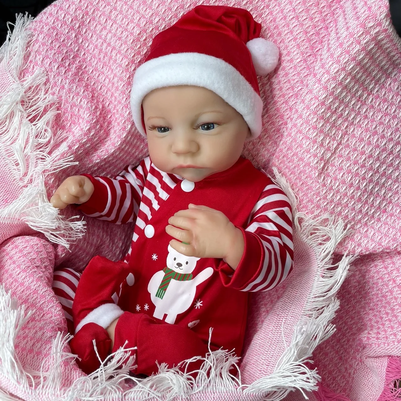 45CM Finished Reborn Baby Dolls Levi Awake Merry Christmas Gift Lifelike Silicone Vinyl Newborn 3D Skin - Reborn Doll World