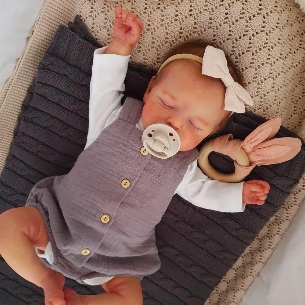 46CM Already Finished Reborn Rosalie Sleeping Doll Newborn Hand rooted Hair 3D Painted Skin Tone Visible - Reborn Doll World