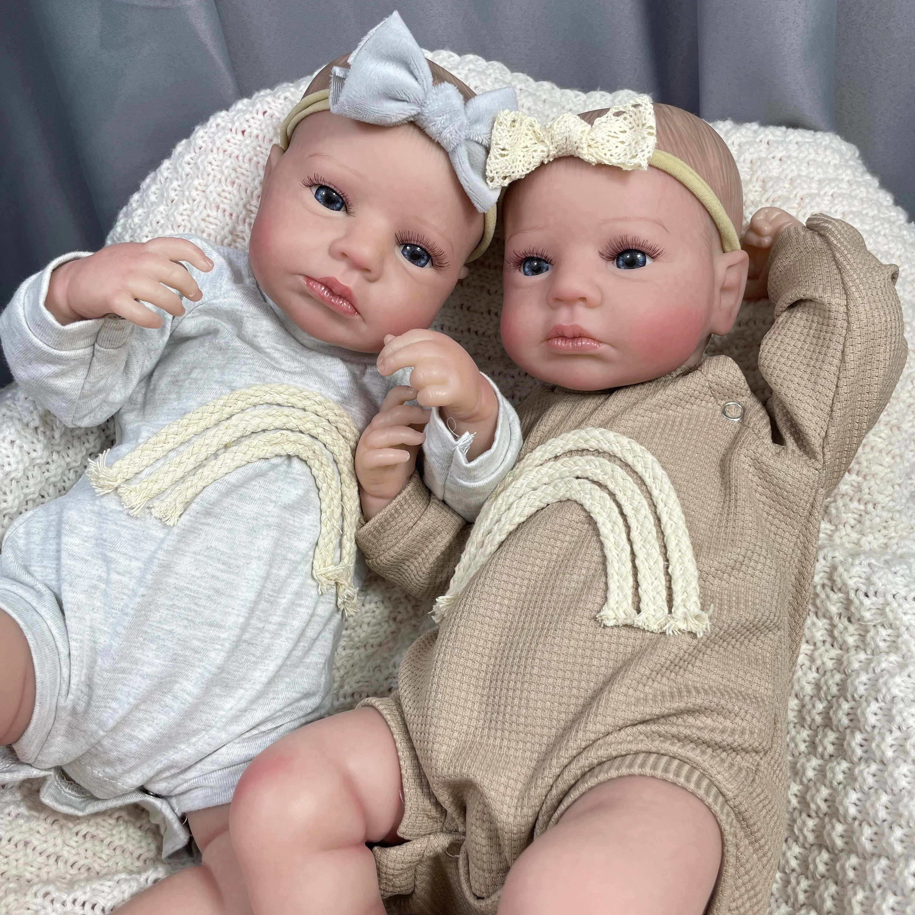 50CM Finished Reborn Baby Dolls LouLou Awake Twins Girl Lifelike Silicone Vinyl Newborn 3D Skin Visible - Reborn Doll World
