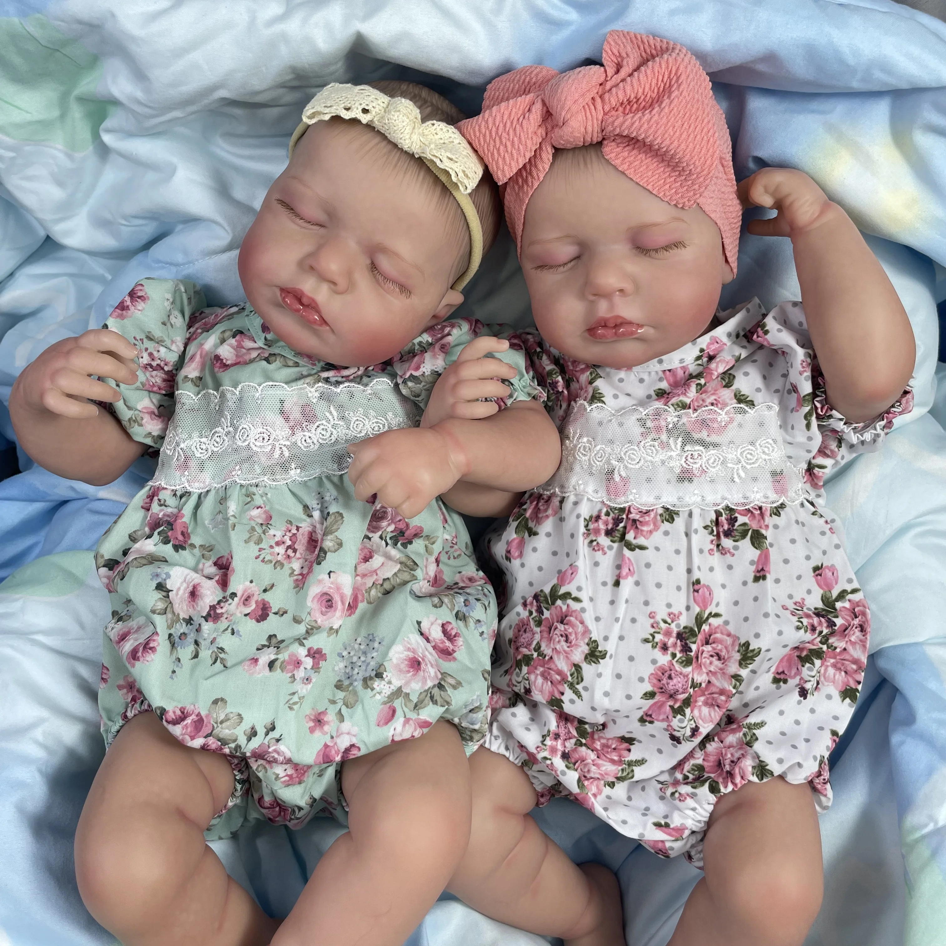 50CM Finished Reborn Baby Dolls LouLou Twins Girl Lifelike Silicone Vinyl Newborn 3D Skin Visible Veins - Reborn Doll World