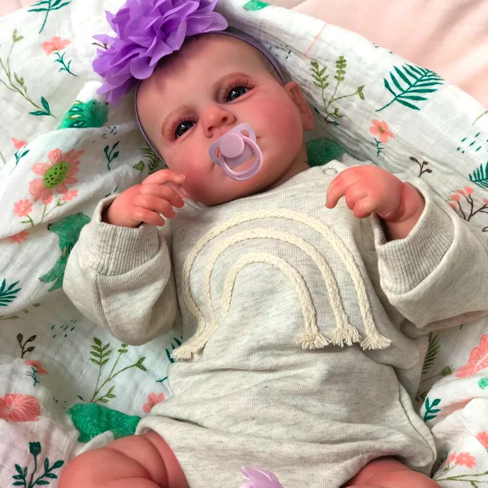 50CM Lifelike Finished Reborn Doll LouLou Awake Soft Touch Cuddly Newborn with 3D Painted Skin Visible - Reborn Doll World