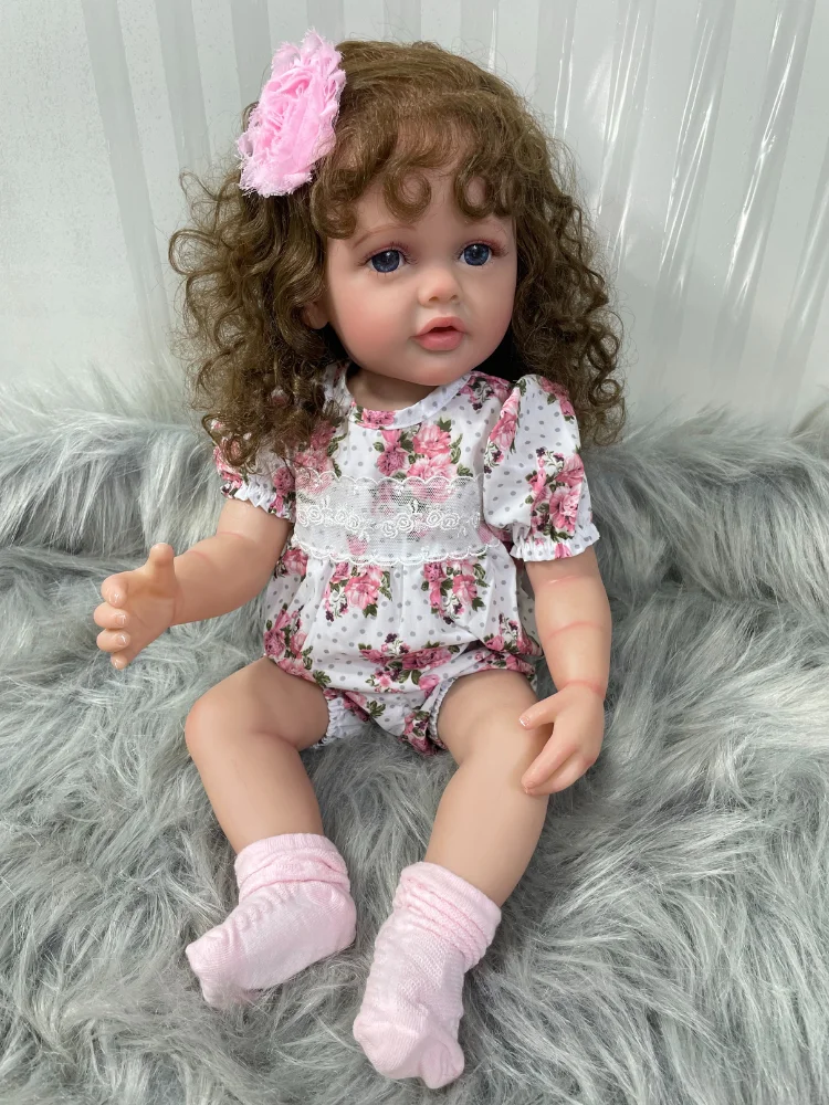 55cm Lifelike Reborn Baby Girl Betty Doll Soft Silicone Vinyl Long Brown Hair Realistic Princess Toddler - Reborn Doll World